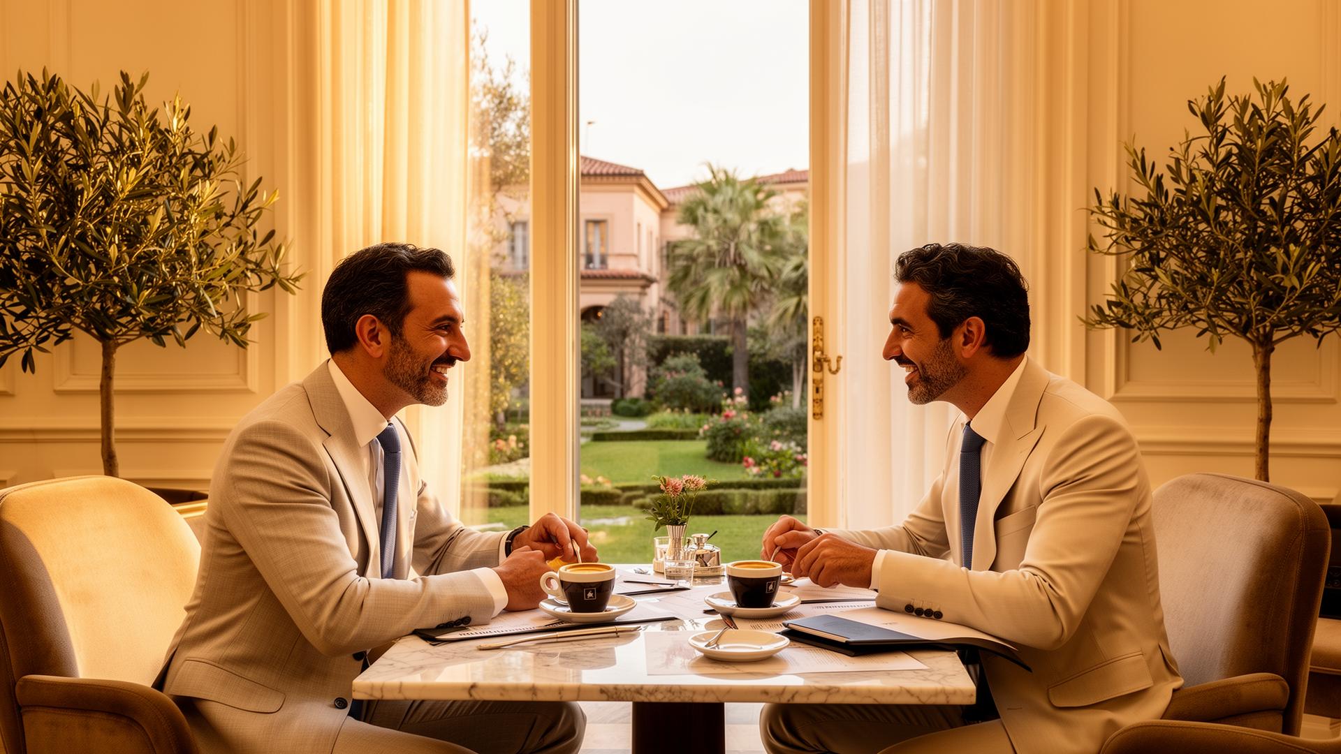 Italian-American executives meeting over espresso