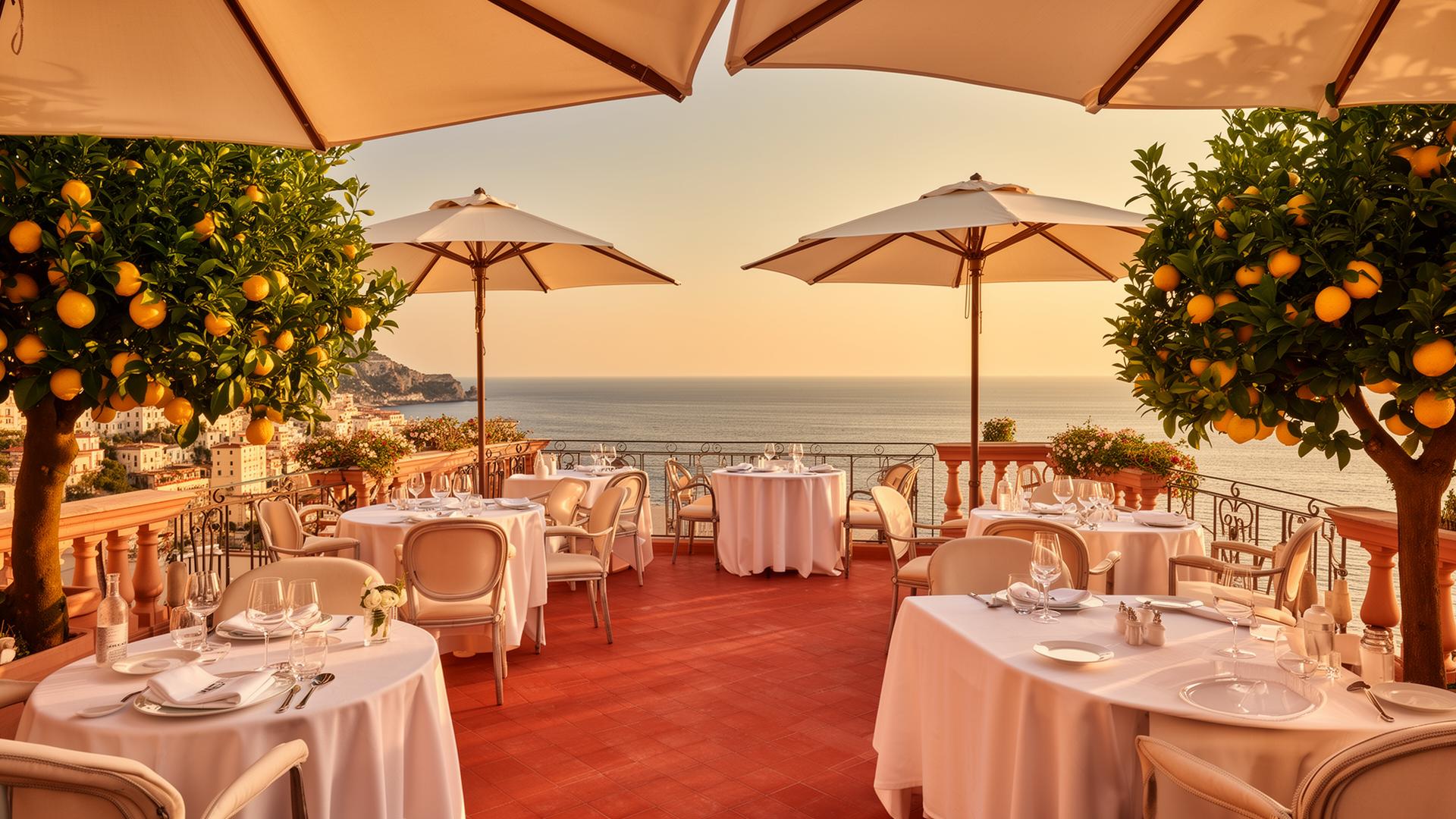 Amalfi terrace dining at golden hour